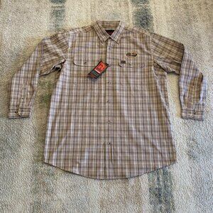 Wrangler Riggs Workwear Shirt Men's XL Tan Plaid Long Sleeve